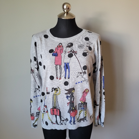 Y2k polkadot art girl print sweater - Picture 1 of 10